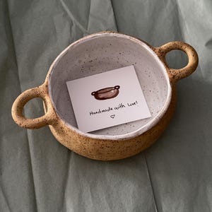 Handmade Ceramic Soup Bowl: Rustic Stoneware Serving Dish with Handles