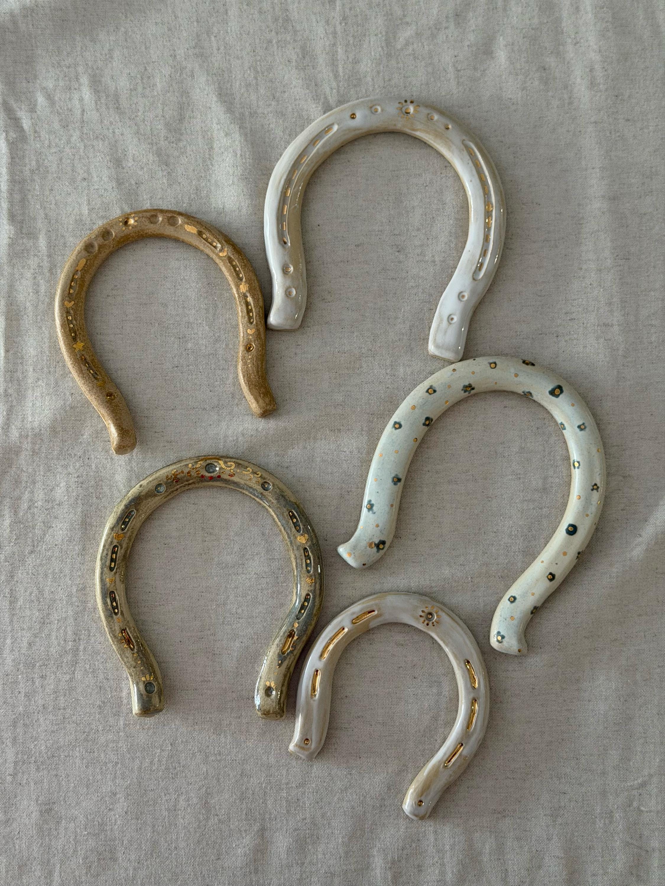 Handmade Ceramic Horseshoe wall hanging- Rustic Blue Pottery