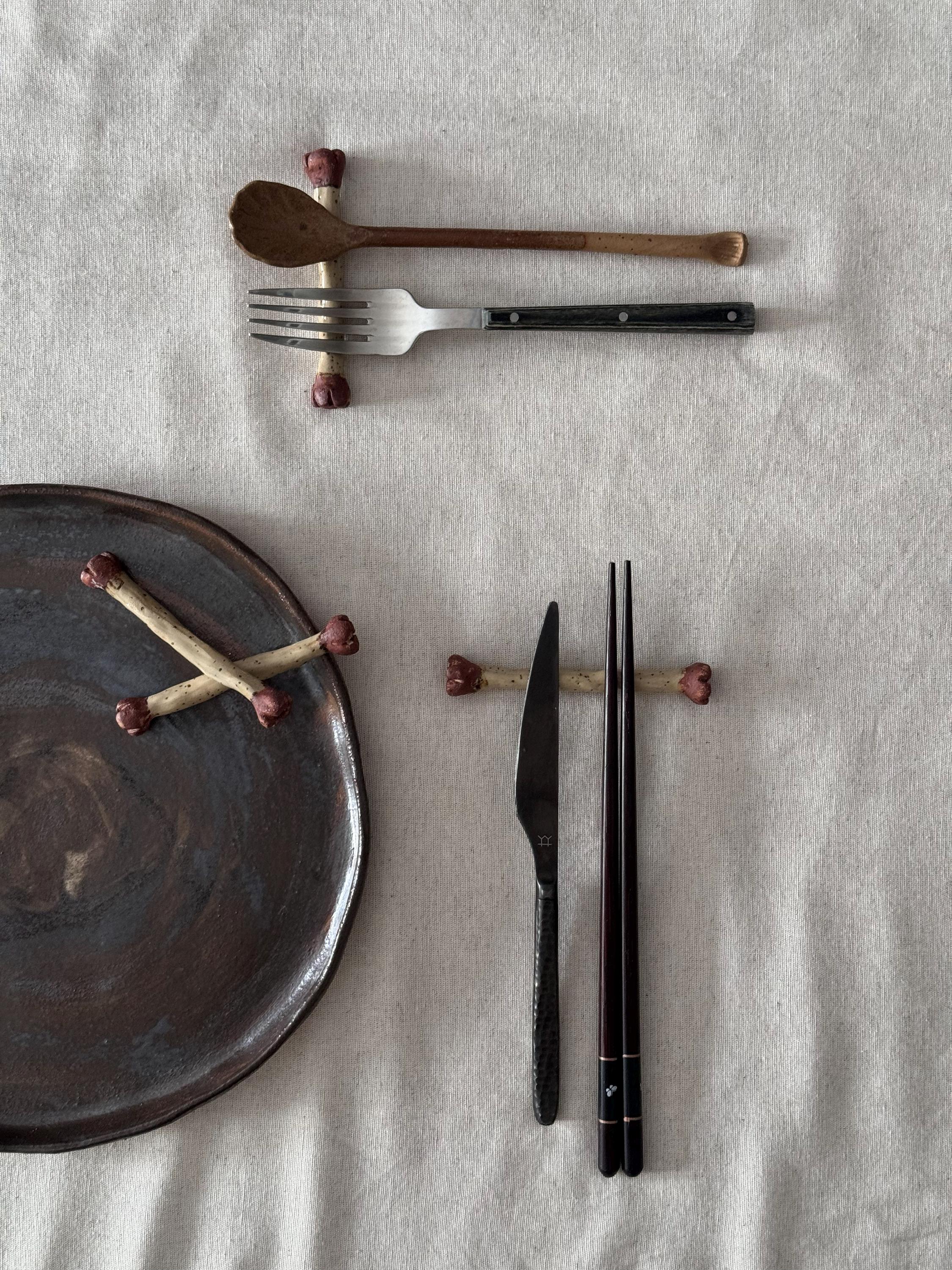 Handmade Stoneware Cutlery Rest Set: Japanese Minimalist Tableware - Etsy