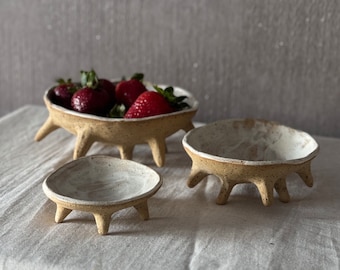 ceramic serving tray set handmade matte white speckled serving bowls set minimal serving display rustic centerpiece gift for her home