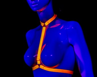 Neon Harness | Choker | Collar | neon orange | Glow | UV light | Black light | Glows in the dark | Collar | Glow in the dark