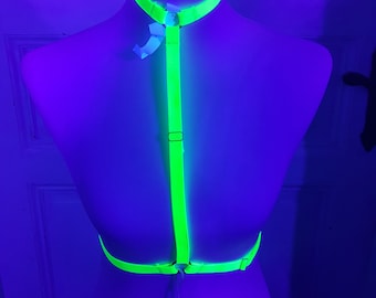 Harness | Choker | Collar | neon yellow | Glow | UV light | Black light | Glows in the dark | Collar | Body chain | Glow in the dark