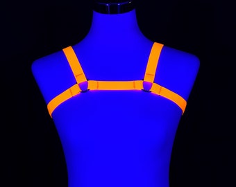 Neon Harness | neon orange | fluorescent orange | Glow | UV light | Blacklight | Chest harness | UV light | Glow in the dark