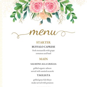 Różowy kwiatowy szablon menu weselnego