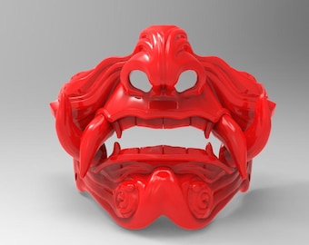 3D Printable Samurai Mask STL File: High-Detail Wall Decor