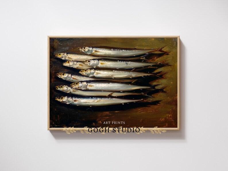 Sardines Painting Food Art Fish Artwork Wall Art Room Antique Decor PRINTABLE image 9