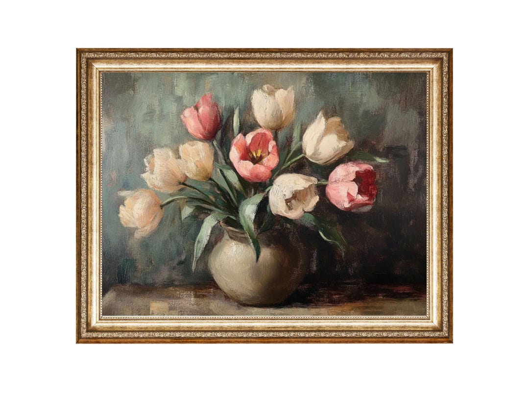Vintage Tulip Painting Floral Wall Art Rustic Home Decor Oil Painting ...