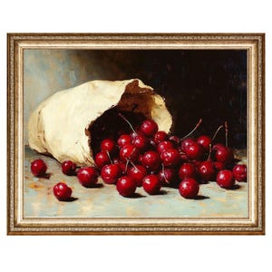 Still Life Cherry Painting Rustic Kitchen Vintage Fruit Print VINTAGE Oil Painting, Cottagecore Wall Art, Printable Wall Art, Digital Prints