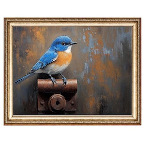 Bluebird Painting Farmhouse Bird Nature Wall Art Oil Painting, Cottage Core Art, VINTAGE Painting, Printable Wall Art, DIGITAL PRINTS