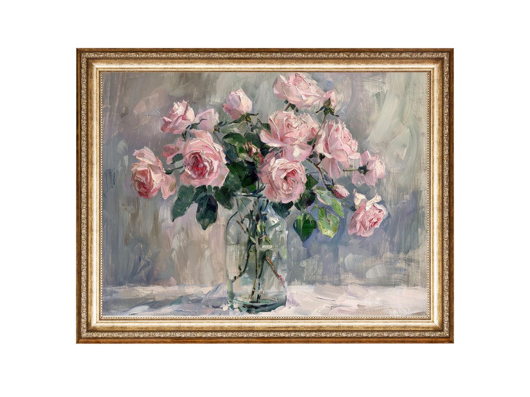 Vintage Pink Roses Floral Still Life Art Print (digital Download) - Etsy