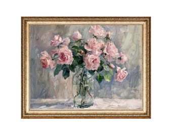 Vintage Pink Roses Floral Still Life Art Print (Digital Download)