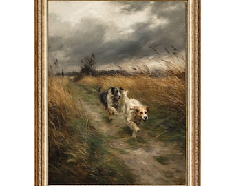Vintage Dog Painting – Cottagecore Country Path Art (Digital Print)