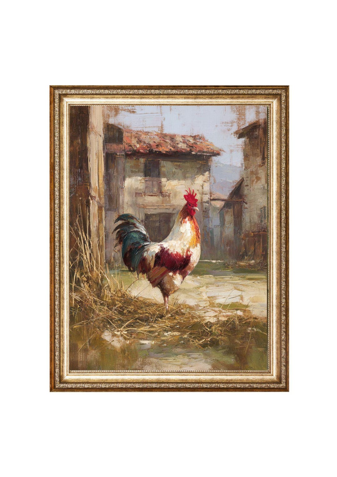 Rooster in Barnyard Vintage Printable Wall Art Rustic Farm Animal ...