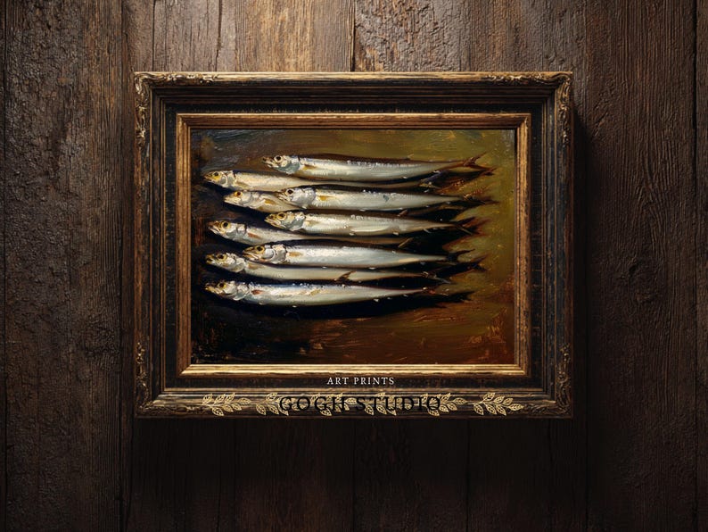 Sardines Painting Food Art Fish Artwork Wall Art Room Antique Decor PRINTABLE image 7