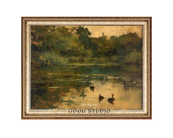 Vintage Duck Lake Landscape Print, Rustic Farmhouse Wall Art (Digital Download)