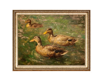 Vintage Duck Lake Farm Painting, Rustic Landscape Art (Digital Download)