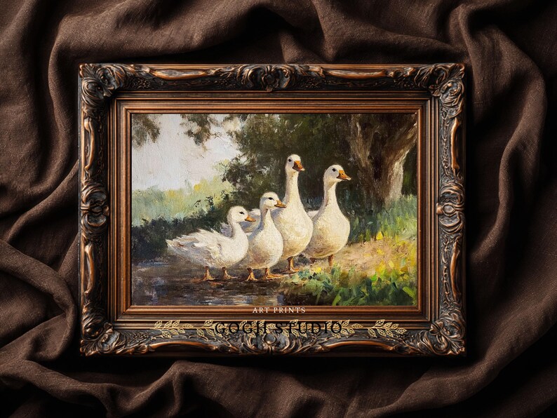 Vintage Ducks Oil Painting, Farmhouse Rustic Wall Art (Digital Print) image 8