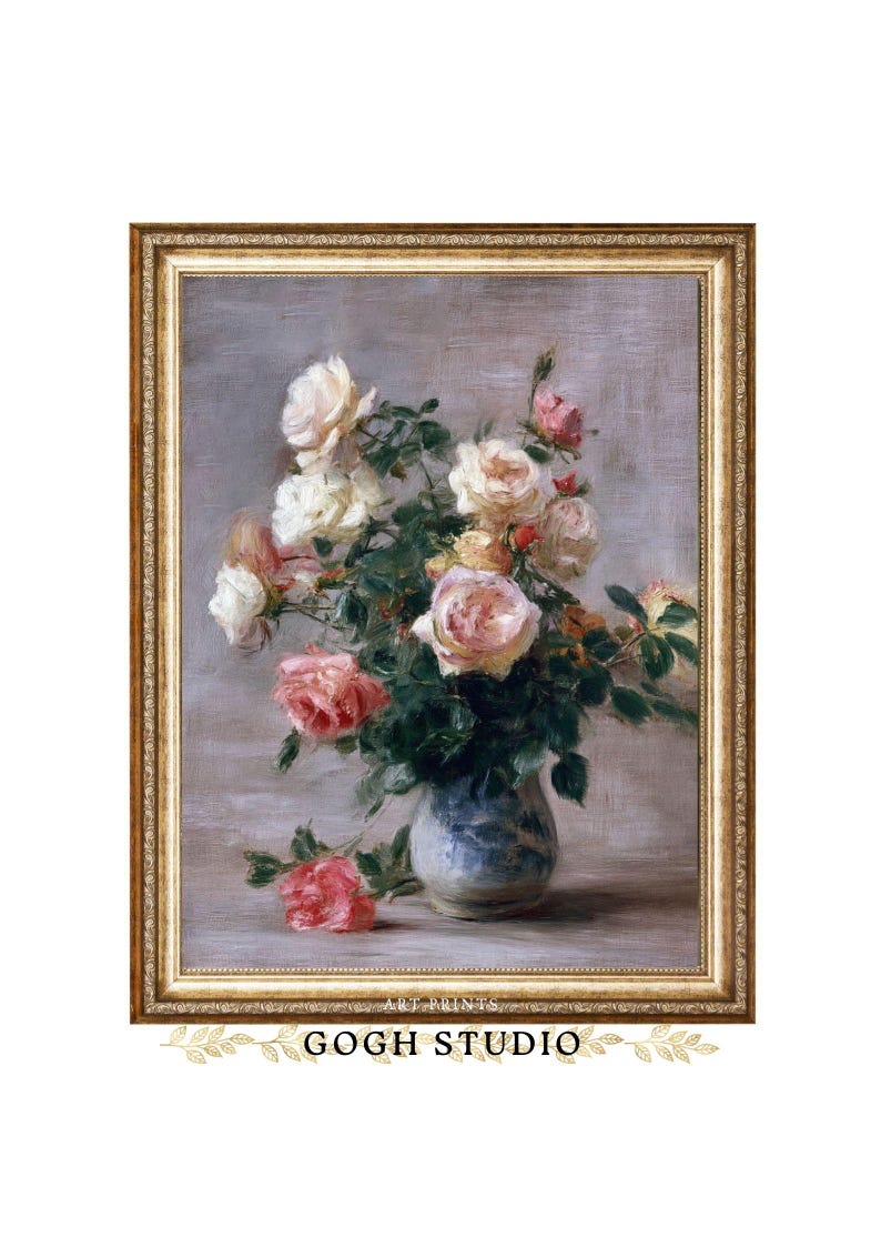 Pink Roses Still Life Vintage Wall Art Printable Digital Download ...