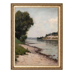 Riverbank Landscape With Trees – Tranquil Nature Scene VINTAGE Oil Painting, Cottagecore Wall Art, Printable Wall Art, Digital Prints