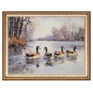 Ducks On Lake Farmhouse Painting Oil Painting, VINTAGE Art Prints For Cottage Core And Gallery Wall Art, Downloadable Art, Digital Downloads