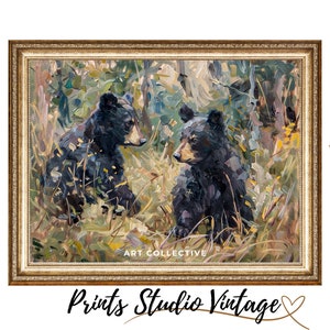 Black Bears Wall Art Forest Wall Art - Black Bear Print Grizzly Bear - Bear Painting Wall Art Nature - Bear Art Print Animal Painting