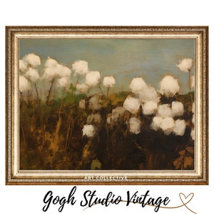 Cotton Field Painting, Flower Painting Cotton Plant, Giclee PRINT Vintage Art Antique Oil Painting Giclee Impressionism Rustic Home Decor
