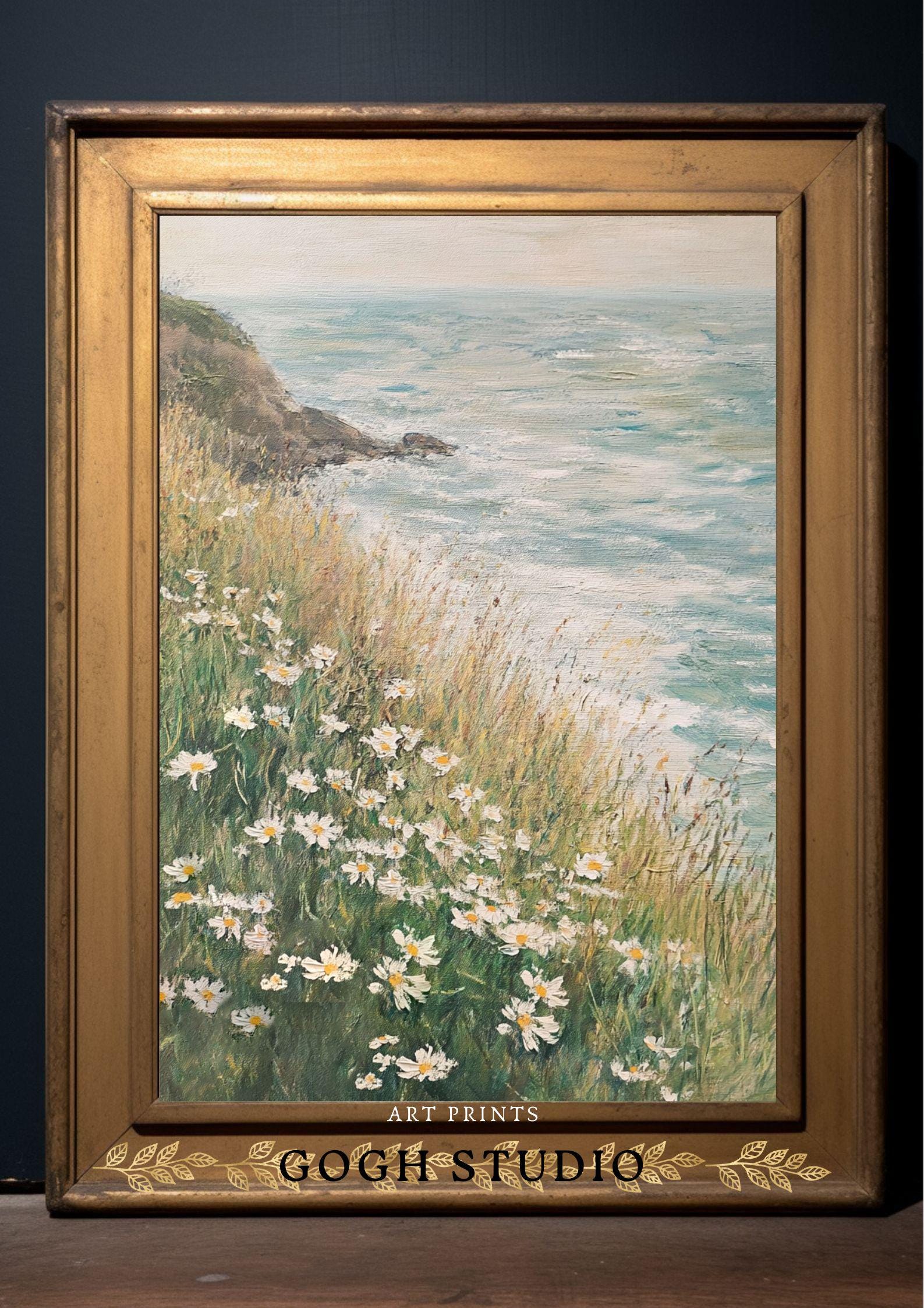 Tableau Moderne Champ De Fleurs Sauvages Sur Falaise - Toile Sur Châssis - Format Horizontal