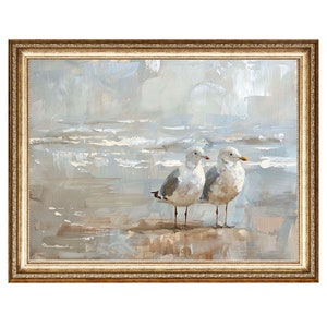 Seagull Print Bird Artwork Beach Themed Decor ART PRINT Vintage Oil Painting,Aesthetic Colorful Canvas Wall Art Room Antique Decor PRINTABLE