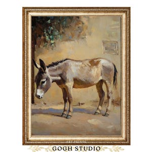 Lámina de pintura al óleo de burro vintage, arte campestre estilo cottagecore (impresiones digitales)