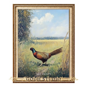 Pheasant Vintage Art Print | Rustic Wildlife Oil Painting Style | Game Bird Wall Decor for Farmhouse or Country Cabin Interior