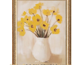 Yellow Flowers Still Life Vintage Wall Art Printable Download