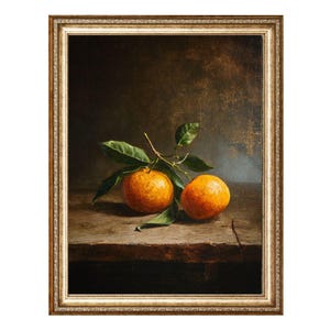 Still Life with Oranges and Leaves – VINTAGE Oil Painting, Cottagecore Wall Art, Printable Wall Art, Digital Prints