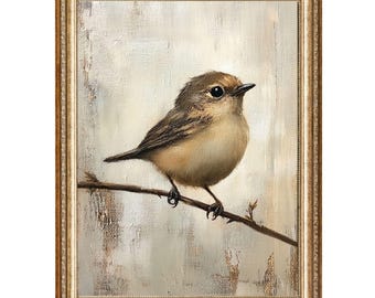 Vintage Sparrow Print Bird on Branch Oil Painting (Digital Download)