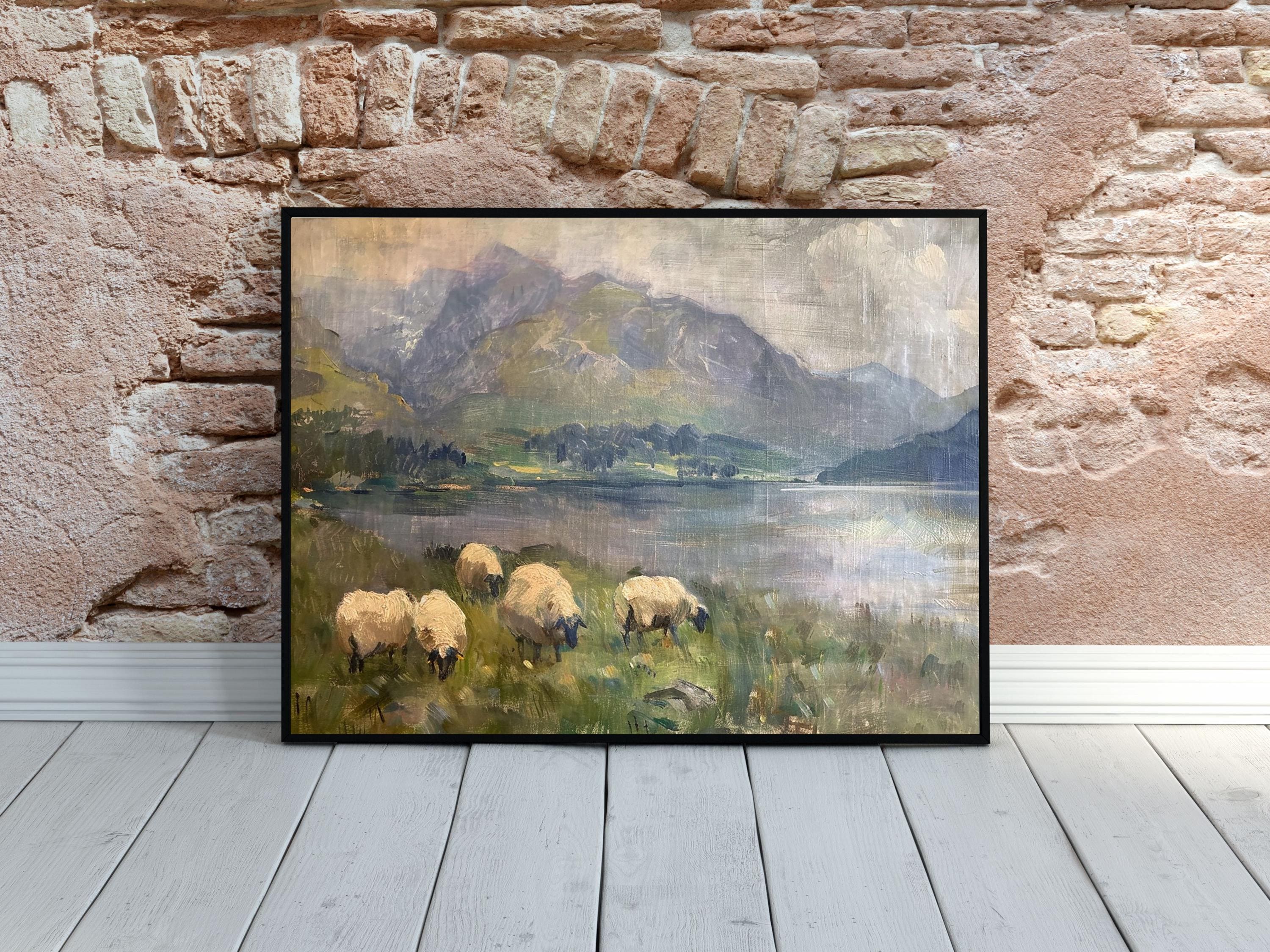 Vintage Sheep Landscape Art Print, Pastoral Scene (digital Download) - Etsy