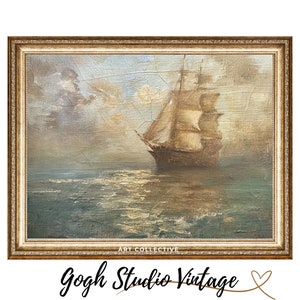 Seascape With Sailing Ship In Fog Painting, Sailing Ship Nautical Wall Art Old Ship Print Vintage Art, Antique Vintage Downloadable Artwork