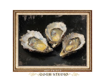 Vintage Oyster Shell Oil Painting Art Print, Coastal Wall Decor (Digital Download)