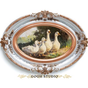 Vintage Ducks Oil Painting, Farmhouse Rustic Wall Art (Digital Print) image 9