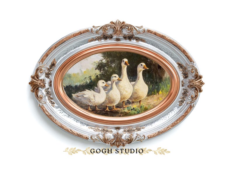 Vintage Ducks Oil Painting, Farmhouse Rustic Wall Art (Digital Print) image 9