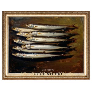 Sardines Painting Food Art Fish Artwork Wall Art Room Antique Decor PRINTABLE image 1