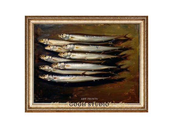 Sardines Painting Food Art Fish Artwork Wall Art Room Antique Decor PRINTABLE