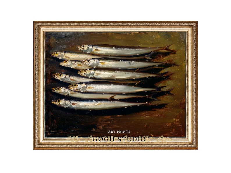Sardines Painting Food Art Fish Artwork Wall Art Room Antique Decor PRINTABLE image 1