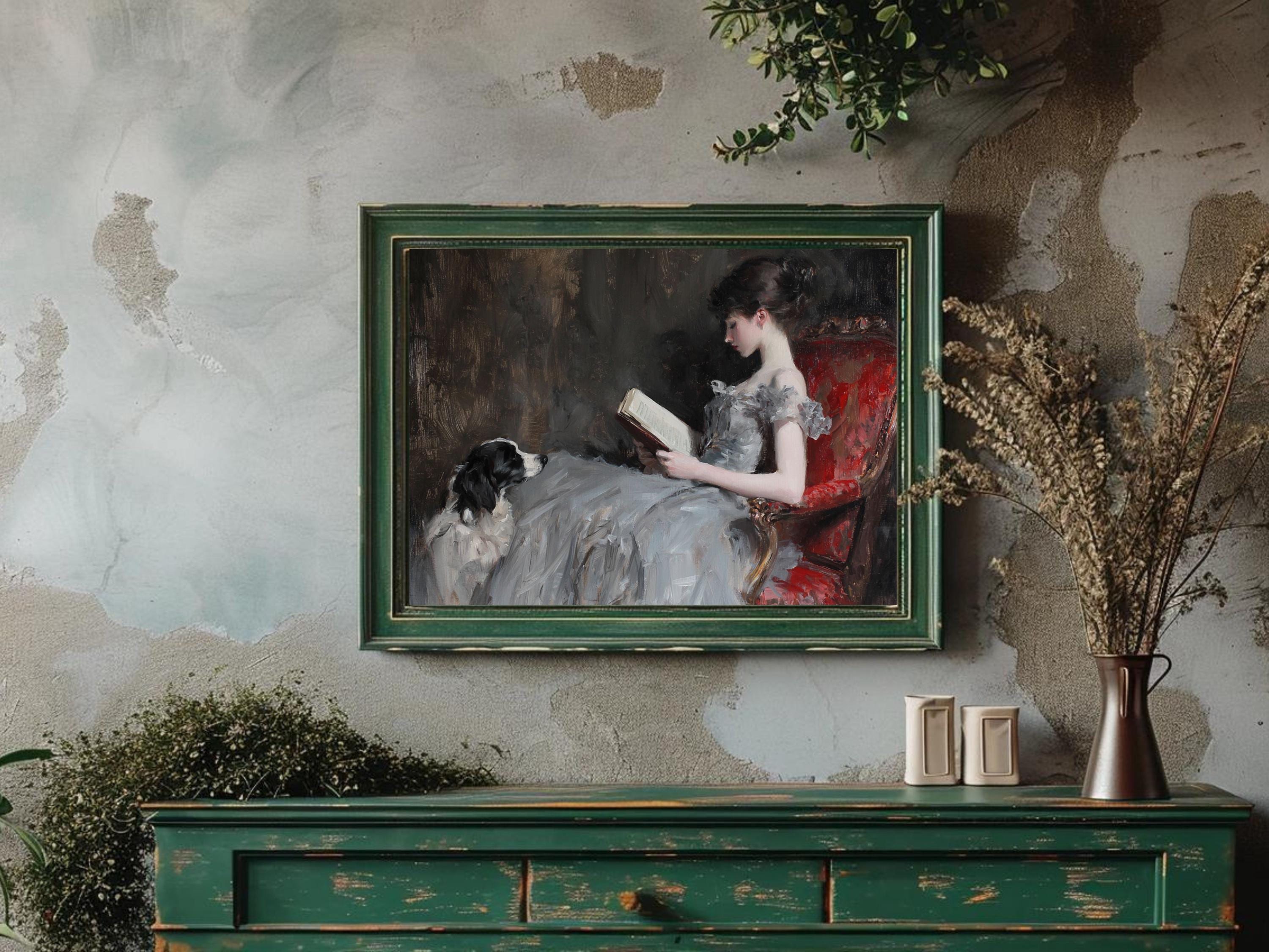 Vintage Woman and Dog Art Print, Victorian Oil Painting (downloadable ...
