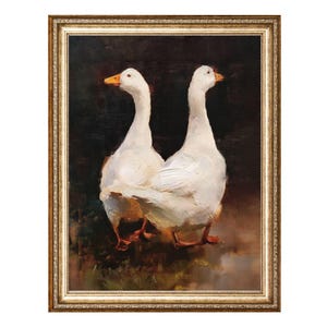 Two White Geese Country Animal Scene, VINTAGE Oil Painting, Cottagecore Wall Art, Printable Wall Art, Digital Prints