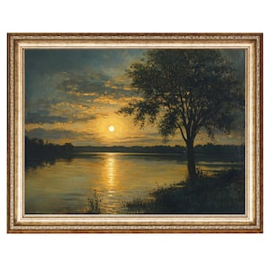 Full Moon Painting Moody Wall Art Oil Painting, VINTAGE Style Prints, Cottage Core Gallery Wall Art, Downloadable Art, DIGITAL DOWNLOADS