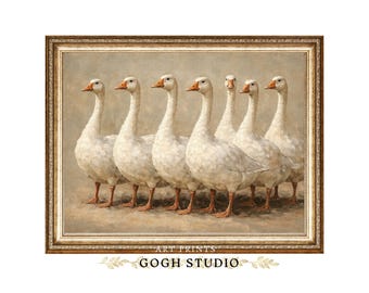 Vintage Goose Oil Painting, Farmhouse Wall Decor (Digital Print)