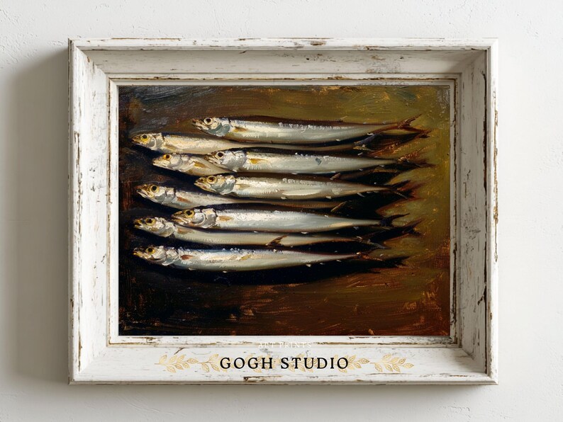 Sardines Painting Food Art Fish Artwork Wall Art Room Antique Decor PRINTABLE image 5