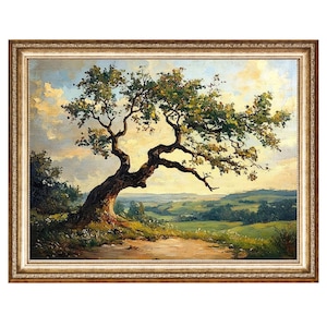 Tree Art Countryside Wall Art Landscape Painting Oil Painting, Cottage Core Art, VINTAGE Painting, Printable Wall Art, DIGITAL PRINTS