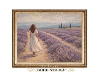 Lavender Field Provence Vintage Oil Painting Art Print (Digital Download)