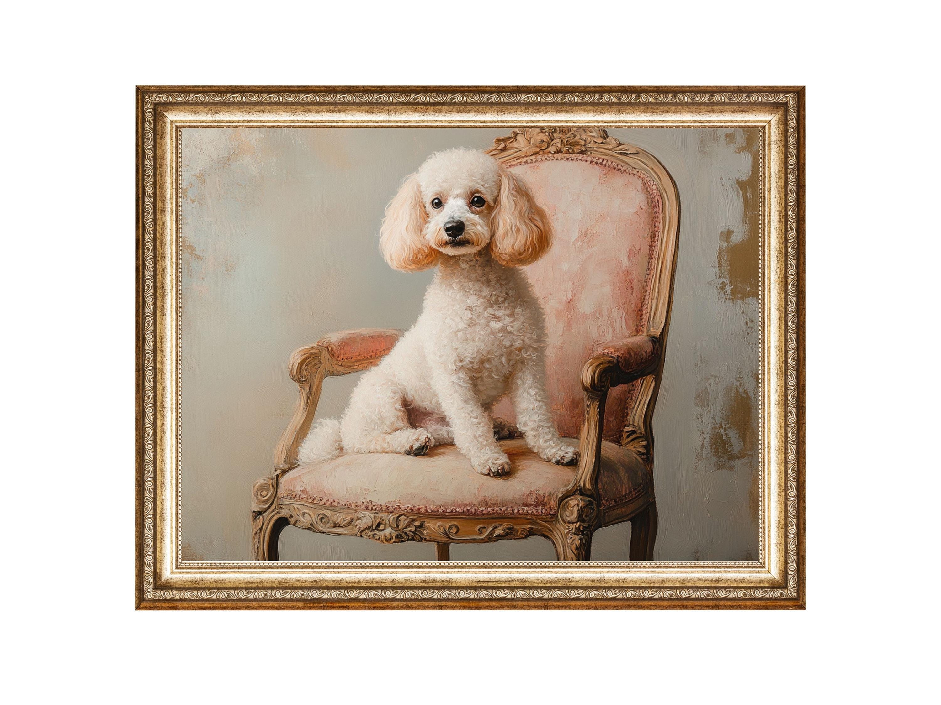 プードル犬の肖像画 フランスのヴィンテージチェア 貴族のペット