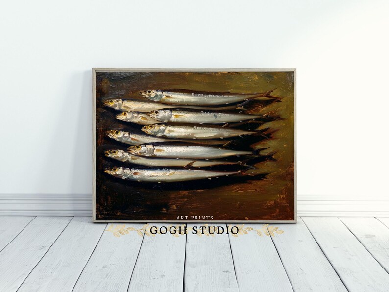 Sardines Painting Food Art Fish Artwork Wall Art Room Antique Decor PRINTABLE image 8
